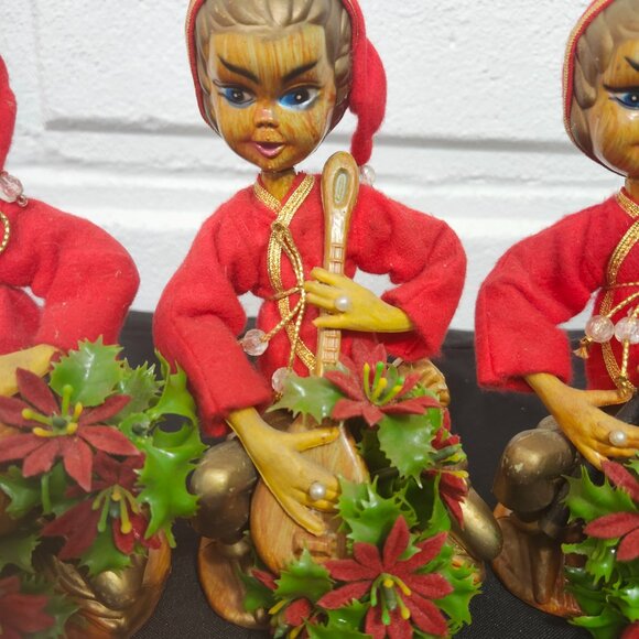 Vintage Set of 3 Tilso Golden Pixies Elves - Picture 3 of 9